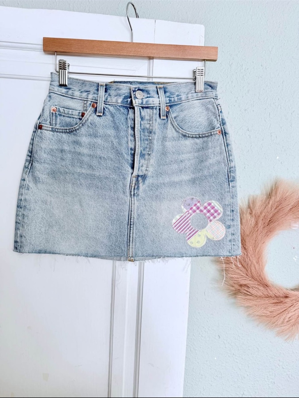 Levi's Light Blue Denim Mini Skirt with Pastel Patch